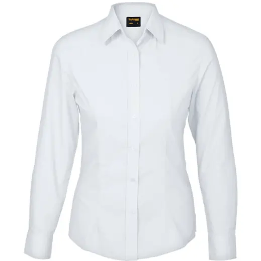 White Basic Poly Cotton Blouse Long Sleeve Ladies
